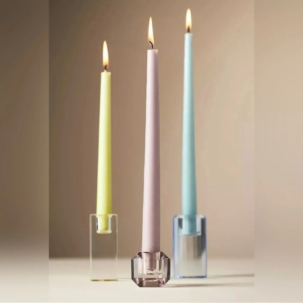 Anthropologie Modern Cut Glass Candle Holder in Yellow, NIB.